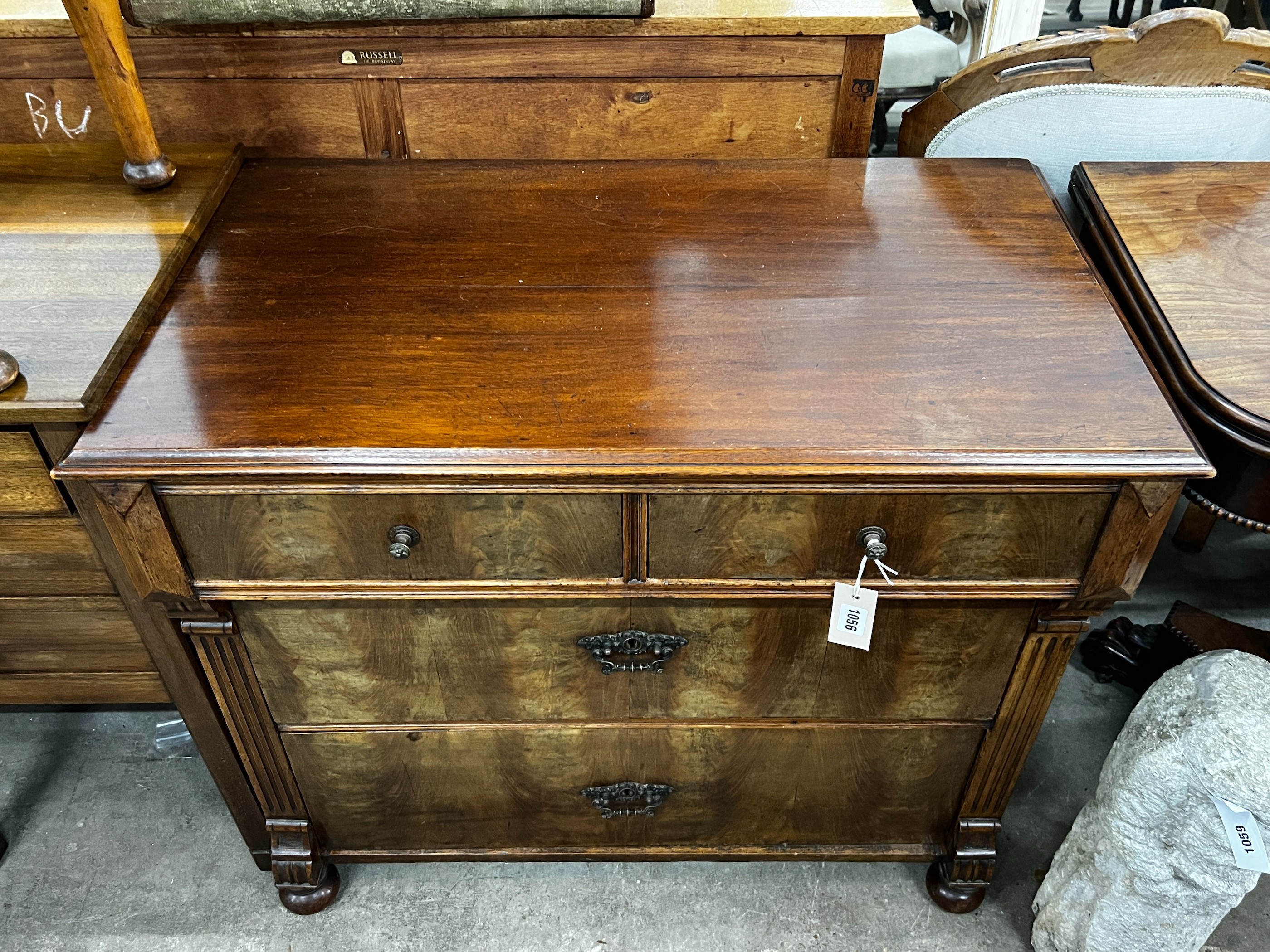 A 19th century continental mahogany small commode, width 88cm, depth 50cm, height 76cm